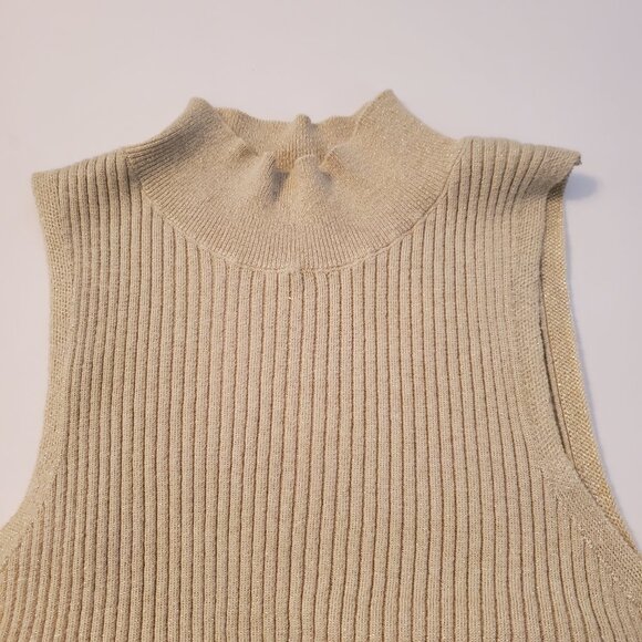 On 34TH Women's Sleeveless Mock Neck Bodysuit Lurex Gold Holiday Sweater Size L. - Picture 2 of 12